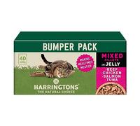 Harringtons Complete Wet Pouch Grain Free Hypoallergenic Adult Cat Food Mixed in Jelly Pack 40x85g - Beef, Chicken, Salmon & Tuna- Making Mealtimes Meatier