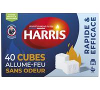Harris 40 cubi accendifuoco senza odori, di lunga durata, 40 cubi bianchi, efficienti, veloci e potenti, luci di camino, luci di legno, padella, barbecue e griglia, compatto, leggero, pratico