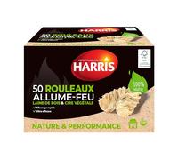 HARRIS - 50 rotoli di accensione fuoco - 100% naturale - Lana di legno e cera - Accensione rapida - Ultra efficace - Custodia in cartone richiudibile - Legno FSC - Produzione francese - x50