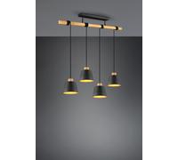 HARRIS SOSPENSIONE 4 DIFFUSORI METALLO NERO INTERNO ORO CON STRUTTURA E PARTICOLARI IN LEGNO NATURALE L. 87CM ATTACCO E27