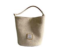 Harris Tweed - Borsa a secchiello da donna, con due tipi di tracolla in pelle, Beige