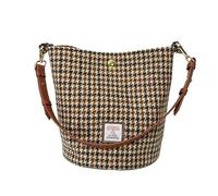 Harris Tweed - Borsa a secchiello da donna, con due tipi di tracolla in pelle, No.3528 Pied de poule