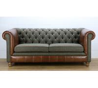 Harris Tweed Chesterfield 3 Posto Divano C001YM Medio pelle Marrone