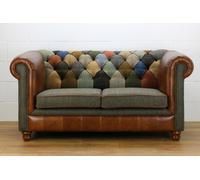 Harris Tweed Chesterfield Patchwork 2 Posto Divano C001YM Medio pelle Marrone