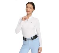Harrison Howard - Camicia da Equitazione da Donna con Assorbimento del Sudore, Asciugatura Rapida, a Maniche Lunghe, con Zip 1/4, Base Layer, Bianco, S