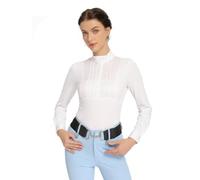 Harrison Howard Camicia da equitazione plissettata con pettorina da equitazione a maniche lunghe con ricamo, bianco, S