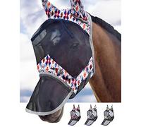 Harrison Howard CareMaster - Maschera anti-mosche per naso lungo con orecchie protezione UV per cavalli rombi tribali (M)