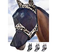 Harrison Howard CareMaster - Maschera anti-mosche per naso lungo con orecchie, protezione UV per cavallo, stampa leopardata (M)