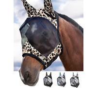 Harrison Howard CareMaster - Maschera antimosche per cavalli standard con orecchie, protezione UV, motivo leopardato (M)