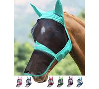 Harrison Howard CareMaster Pro Luminous Horse Fly Mask Large Eye Space Long Nose with Ears UV Protection for Horse Estate Menta (L)