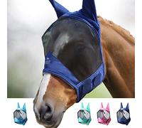Harrison Howard CareMaster Pro - Maschera antimosche luminosa standard con orecchie, protezione UV per cavallo, taglia M, colore: blu navy
