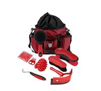 Harrison Howard Kit di spazzole per la toelettatura dei cavalli, 7 pezzi, con organizer Tote Equine Care Series Set di spazzole per cavalli rosso