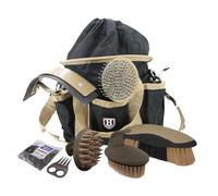Harrison Howard Kit di spazzole per la toelettatura dei cavalli, 7 pezzi, con organizer Tote Equine Care Series Set di spazzole per cavalli marrone