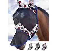 Harrison Howard LumiVista, Maschera antimosche per cavalli, naso lungo con orecchie, protezione UV, motivo stelle, taglia M, Cob