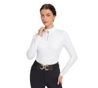 Harrison Howard Maglia a maniche lunghe con colletto rialzato, traspirante, confortevole, elastico, con dettagli ricamati, per spettacoli e competizioni, Ovale Bianco, Medium