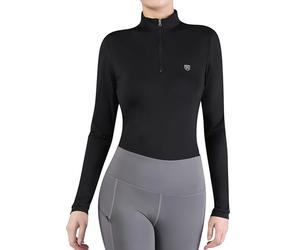 Harrison Howard Maglia a Maniche Lunghe da Donna per Equitazione, Assorbimento del Sudore, Asciugatura Rapida, con Cerniera a 1/4, Nero, XL