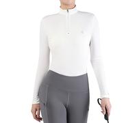 Harrison Howard Maglietta da Equitazione a Maniche Lunghe da Donna - Assorbimento del Sudore - Asciugatura Rapida - Strato Base con Cerniera 1/4, Bianco, XL