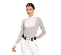 Harrison Howard Maglietta da Equitazione da Donna, a Maniche Lunghe, con Motivo Patchwork, Grigio Chiaro, S