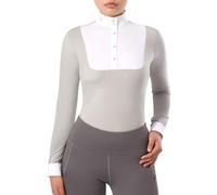 Harrison Howard Maglietta da equitazione da donna, a maniche lunghe, con motivo patchwork, Grigio chiaro, S