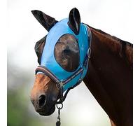 Harrison Howard Maschera antimosche per cavallo, super confortevole, elastica, con orecchie, protezione UV, per cavallo, azzurro, taglia L