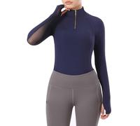 Harrison Howard Top equestre da donna a maniche lunghe, design a mezza rete, top estivo ad asciugatura rapida con scollo alla moda, Blu scuro, L