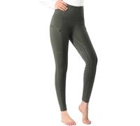 Harrison Howard Women's Full Seat Silicon Grip Equestrian Breeches Horse Riding Tights High Waisted Leggings for Women Army Green Medium