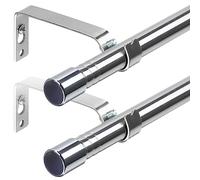 Harrms 2 pezzi Aste per Tende a Occhielli, Asta per Tende in Voile 16mm Argento 76-158cm, Bastone per Tende da Finestra in Metallo Estensibile Acciaio Inossidabile con Staffe Regolabili per Camera da
