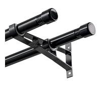 HARRMS Asta per tende nera, 76-222 cm, asta per tende a doppia corsa in metallo estensibile, asta per tende a pannello per montaggio a parete per tende oscuranti e tende da esterno