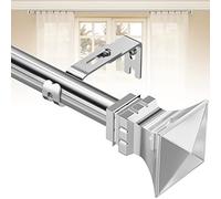 HARRMS Bastone per tende estensibile, Argento 76-224cm, bastone per tende regolabile in metallo, bastoni per tende con staffe e terminali per camera da letto, soggiorno