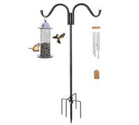 Harrms Doppio gancio da pastore, resistente palo per mangiatoia per uccelli 273 cm, stabile mangiatoia per uccelli in metallo, regolabile a 5 rebbi, lanterna da giardino per campanelli a vento