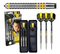 Harrows Dave Chisnall Chizzy - Set di freccette con punta in acciaio al tungsteno 80% da 21 g, 22 g, 23 g e 24 g, include asta nera Midi Supergrip, alette Prime e custodia da viaggio (23g)