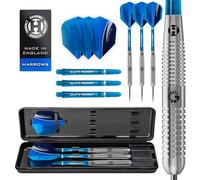 Harrows Genesis - Freccette in acciaio al tungsteno, 21 g, 22 g, 23 g, 24 g, 25 g e 26 g, inclusi High Traction Grip Supergrift, Shart Marathon Flights e custodia da viaggio, Nero , Size, 22 g