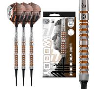 Harrows Luke Woodhouse Woody - Set di freccette in 90% tungsteno, serie 3, set di freccette softtip, 18 g, con alette trasparenti C-360 e alette in silicone, 18 g