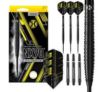 Harrows NX90 Black Edition Set di Freccette con Punta in Acciaio al tungsteno al 90% 21g, 22g, 23g, 24g, 25g e 26g - Include aste Midi Supergrip Nere e Alette Micron NX90 (21g)