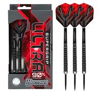 Harrows Set di Freccette con Punta in Acciaio al tungsteno SUPERGRIP Ultra al 90%. Disponibile in 21g, 22g, 23g, 24g, 25g, 26g, 28g e 30g - Include aste in Carbonio Supergrip, Alette Supergrip (24g)