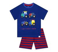 Harry Bear Pigiama Trattore, Pigiama Estivo a Maniche Corte per Bambino, Set Pigiama con Trattori Blu 5-6 Anni