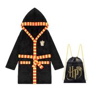 Harry Potter Accappatoio per bambini | vestaglia in pile per bambini | con cappuccio | anche come set con sacca da palestra | per ragazzi o ragazze, nero/oro, 128