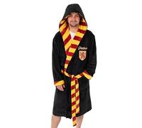 Harry Potter Accappatoio unisex con cappuccio nero di Grifondoro | Comodo abbigliamento da casa in pile a maniche lunghe per il relax | Merchandising del cinema | Merchandising