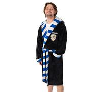 Harry Potter Accappatoio unisex con cappuccio nero e blu Corvonero | Morbido pile per rilassarsi e fare il bagno | Design retrò a righe a maniche lunghe | Merchandising