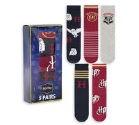 Harry Potter Calzini da donna al polpaccio con stemma di Hogwarts e Hedwig di Potter, set da 5 | Righe e grafiche rosse, blu navy e grigie | Abbigliamento quotidiano | Piattaforma 9 3/4 e logo HP