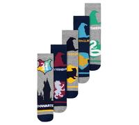 Harry Potter, calzini per ragazzi e ragazze, 4 case, per bambini, calzini da ginnastica per bambini, calzini grigio/blu (confezione da 5), grigio/blu, 27-30