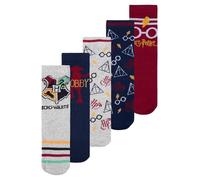 Harry Potter, calzini per ragazzi e ragazze, Hogwarts, calzini da ginnastica per bambini, calzini per bambini, calzini grigio/blu/rosso (confezione da 5), Grigio/Blu/Rosso, 31-34