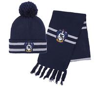 Harry Potter Cappello e Sciarpa, Set Invernale per Bambini e Ragazzi, Cappello e Sciarpa di Hogwarts, Corvonero Set Invernale, Accessori Invernali - Blu