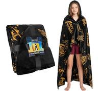 Harry Potter Coperta con Cappuccio per Donne, Bambini e Adolescenti 130x150 cm, Poncho Plaid in Pile Caldo, Coperta Indossabile Morbido, Idea Regalo Originale (Nero Harry Potter)