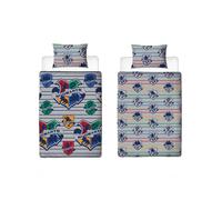 Harry Potter Set Copripiumino Singolo Coraggioso Grigio Righe Stemmi Kids 2-in-1