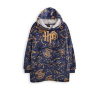 Harry Potter Felpa con Cappuccio indossabile per Ragazze | Pullover in Pile Sherpa con Cappuccio per Bambini in Blu Navy con Logo HP Hogwarts Stampato su Tutta la Superficie | Abbigliamento