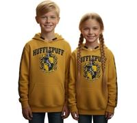 Harry Potter - Felpa con cappuccio per bambini con licenza ufficiale Tassorosso, in cotone, con stemma e stampa sulle maniche, unisex, taglie 1-13 anni