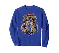 Harry Potter Hogwarts Multi-Colored Floral Crest Felpa, Unisex per Adulti, Blu Reale, M