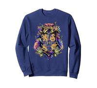 Harry Potter Hogwarts Multi-Colored Floral Crest Felpa, Unisex per Adulti, Navy, M