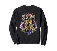 Harry Potter Hogwarts Multi-Colored Floral Crest Felpa, Unisex per Adulti, Nero, S